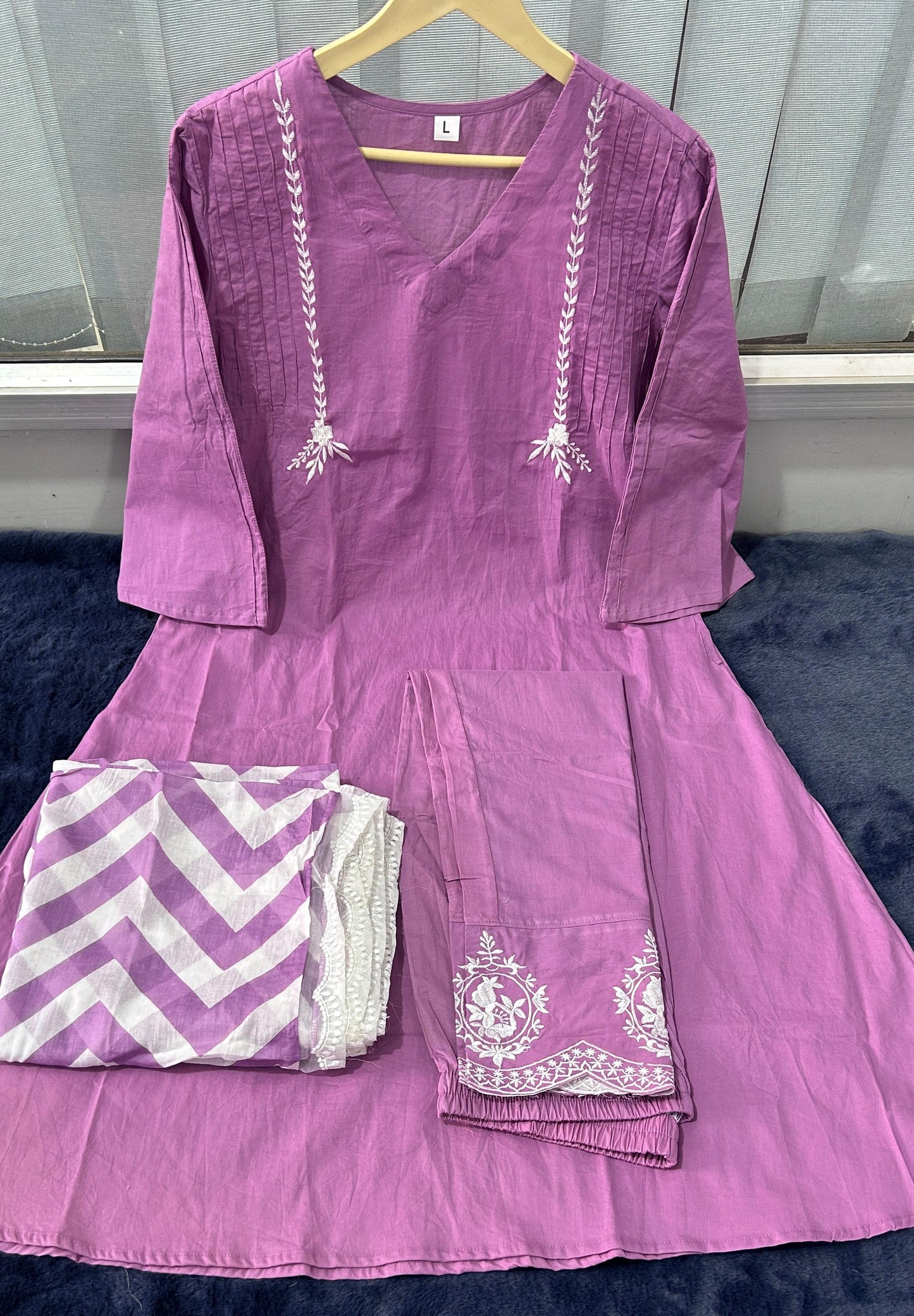 Purple Mauve Embroidery Kurta And Pant Set With Dupatta For Women