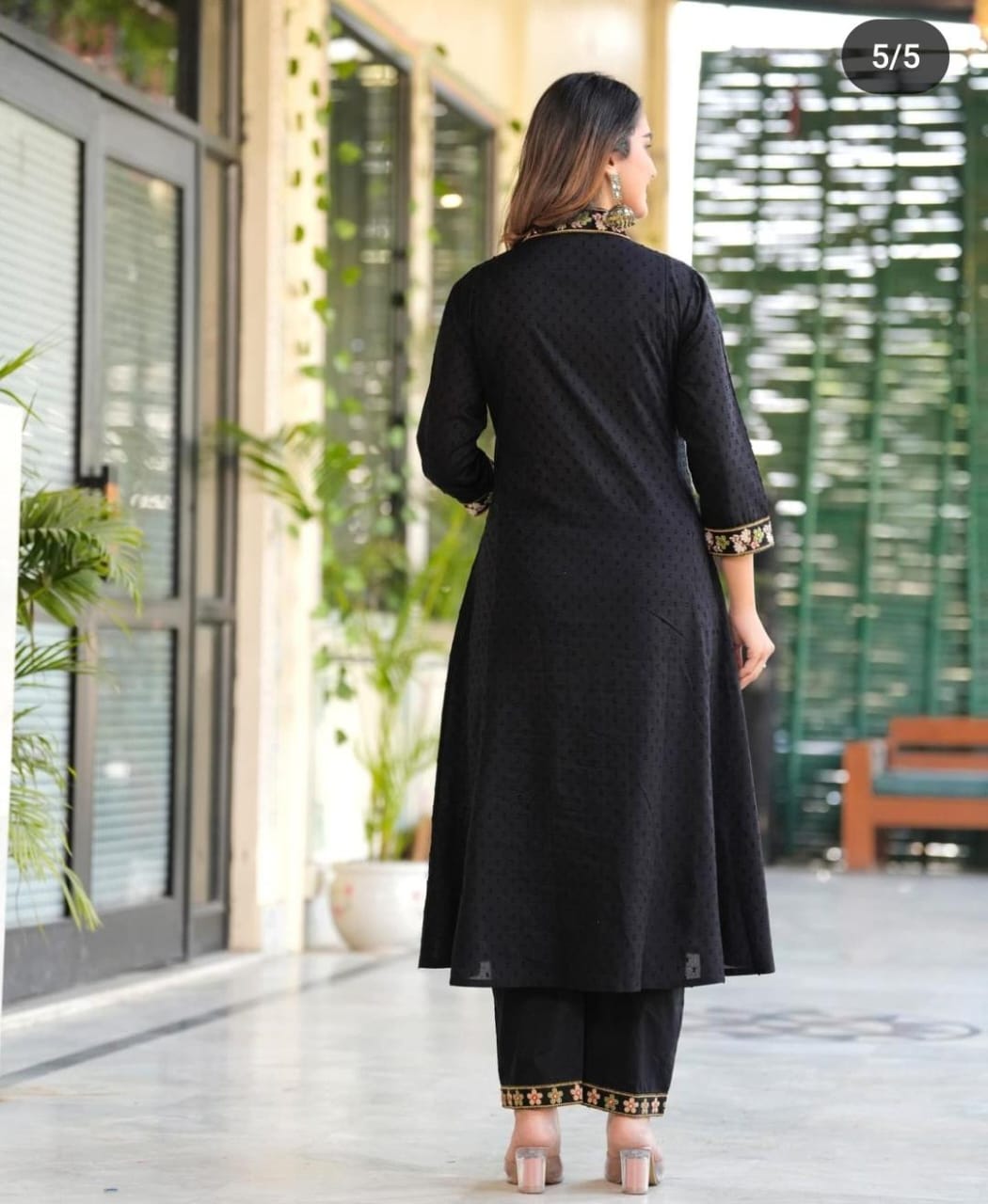 Women Attractive Embroidred Cotton Black Kurta With Pant and Dupatta