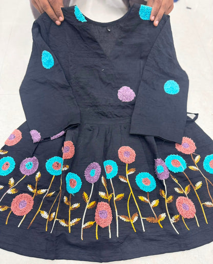 Black Embroidered Cotton Peplum Kurta