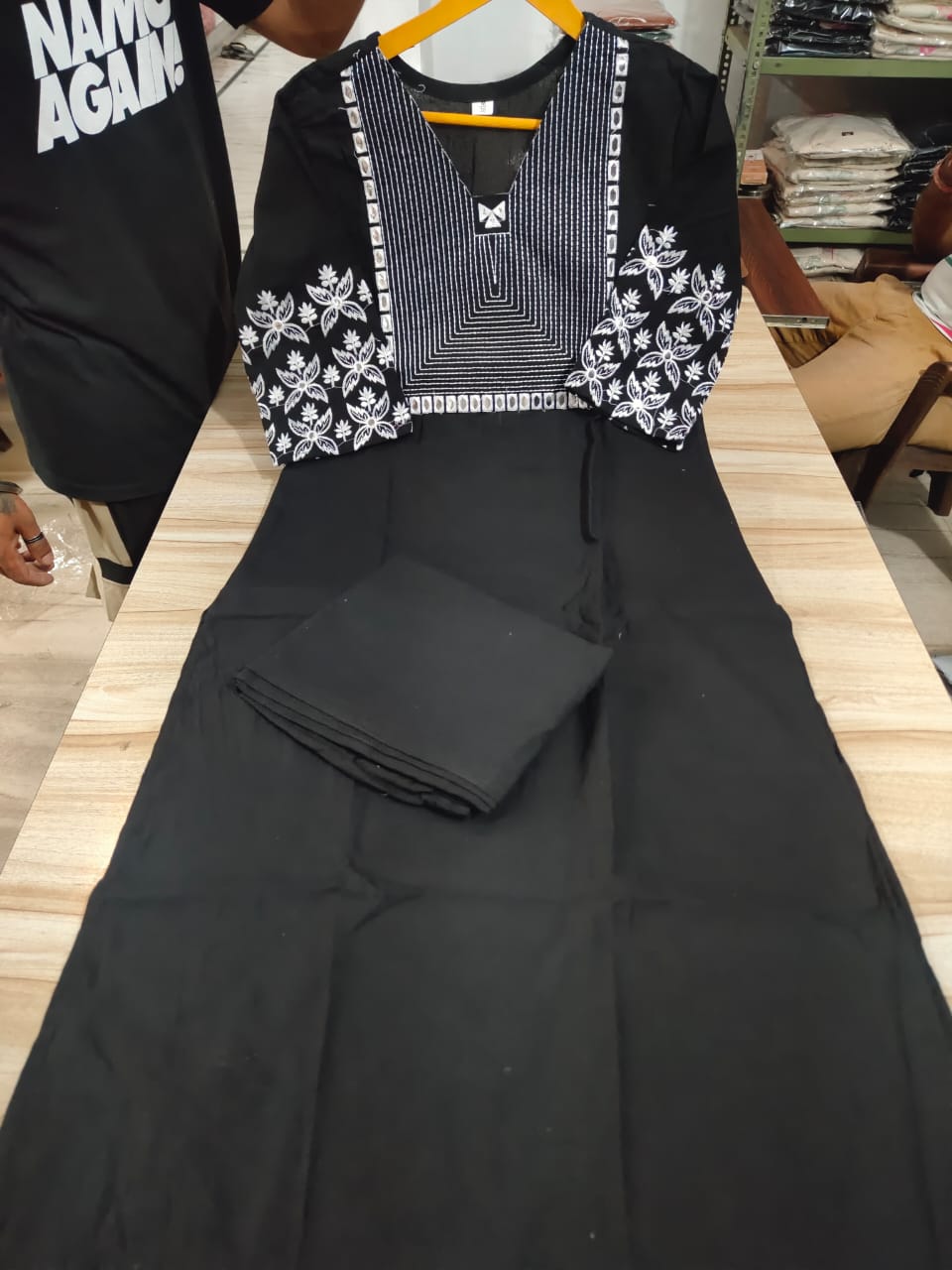 Black Embroidery Cotton Kurta And Pant Set For Women