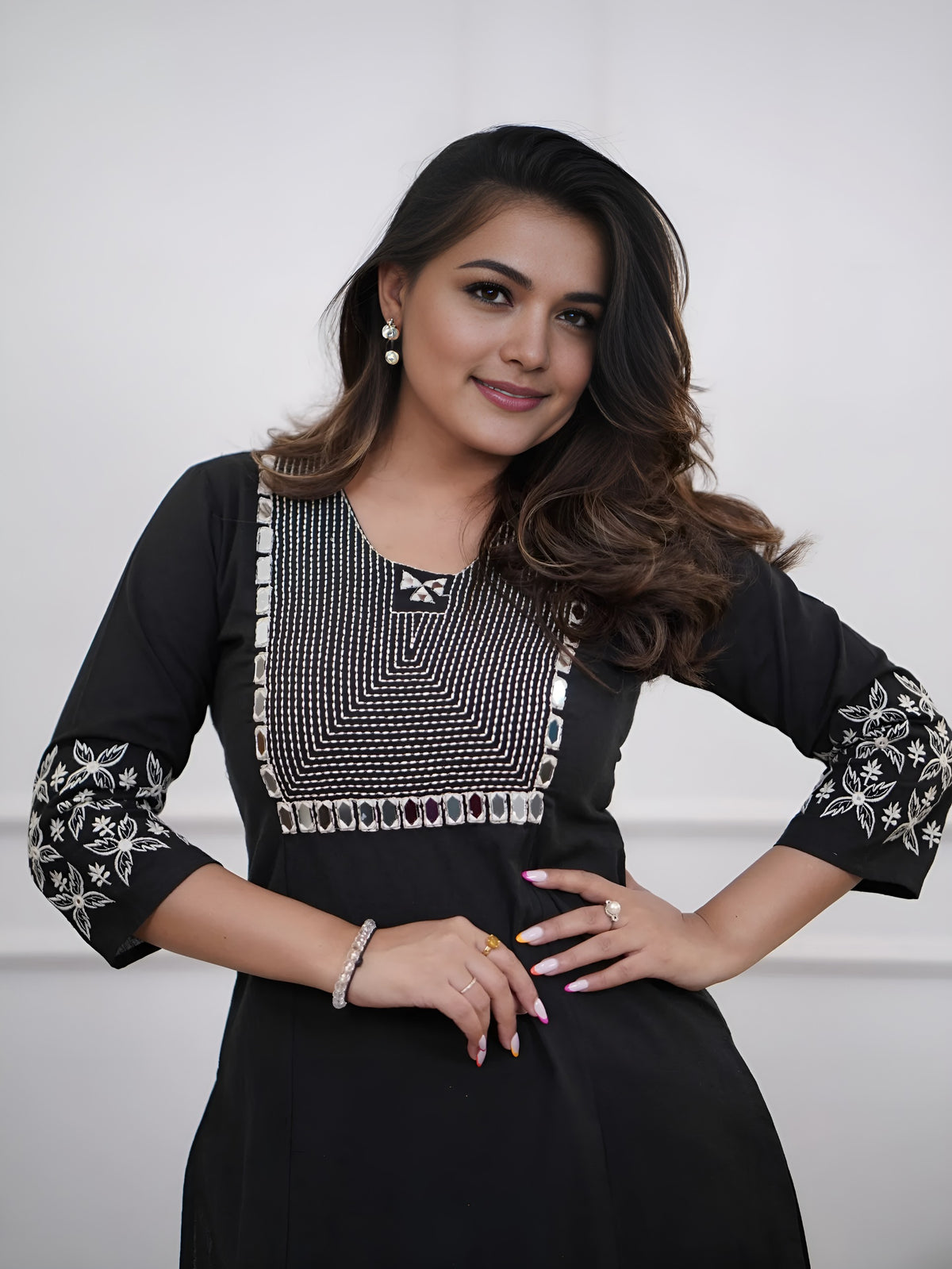 Black Embroidery Cotton Kurta And Pant Set For Women