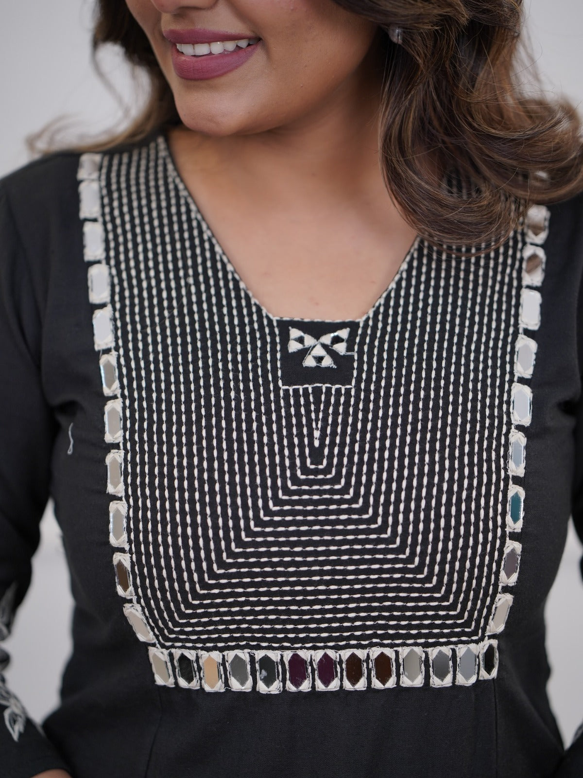 Black Embroidery Cotton Kurta And Pant Set For Women