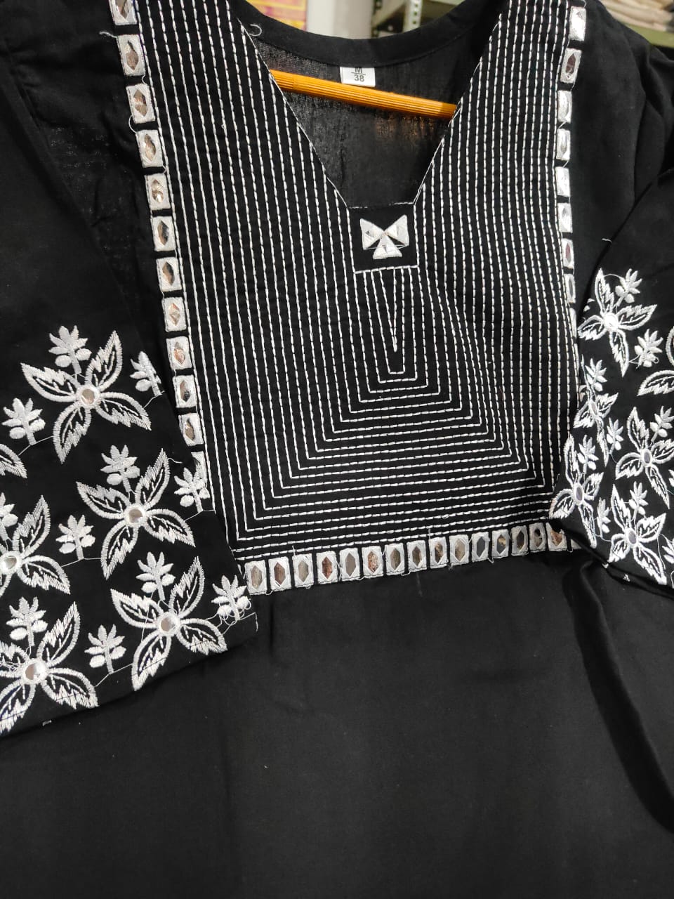 Black Embroidery Cotton Kurta And Pant Set For Women