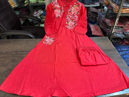 Red Breathable Kurta Pant Sets For Women