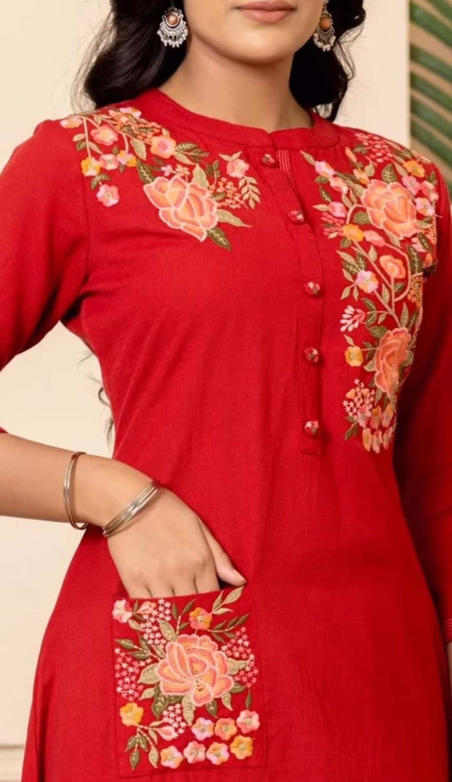 Red Breathable Kurta Pant Sets For Women