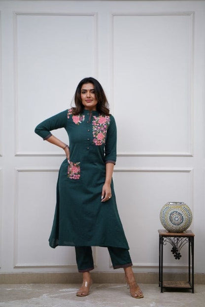 Green Breathable Kurta Pant Sets For Women