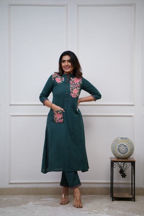 Green Breathable Kurta Pant Sets For Women