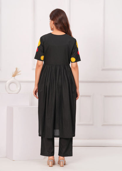 Black Effortless Elegance Soft Cotton Kurti With Subtle Embroidery For Women