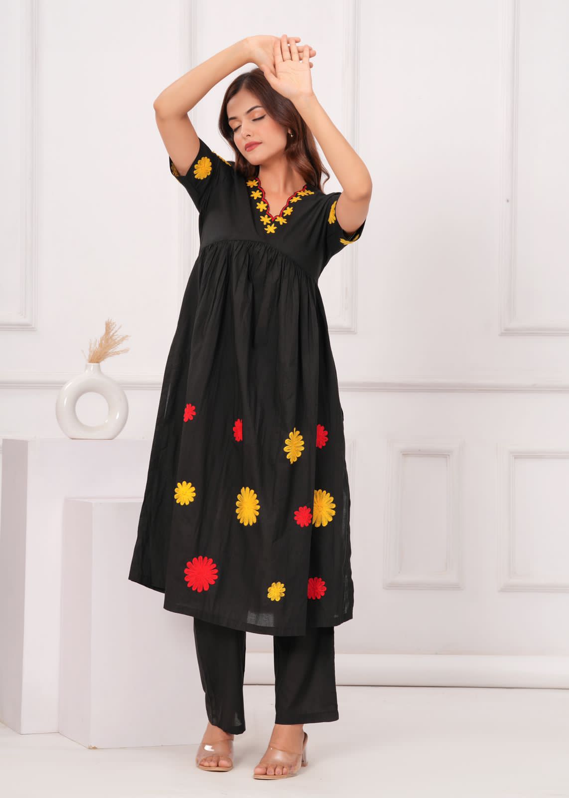 Black Effortless Elegance Soft Cotton Kurti With Subtle Embroidery For Women