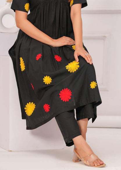 Black Effortless Elegance Soft Cotton Kurti With Subtle Embroidery For Women