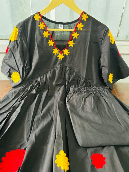 Black Effortless Elegance Soft Cotton Kurti With Subtle Embroidery For Women