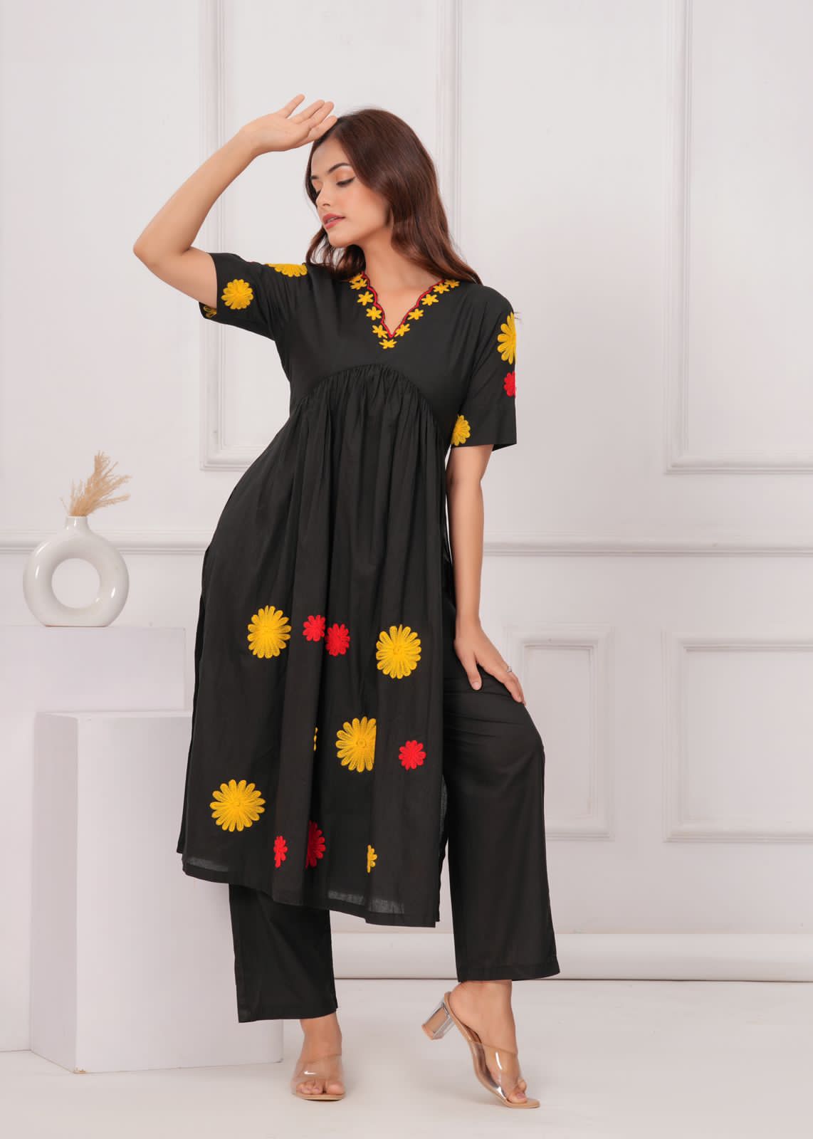 Black Effortless Elegance Soft Cotton Kurti With Subtle Embroidery For Women