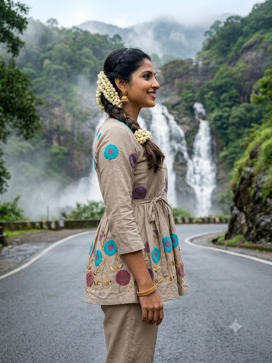 Grey Embroidered Cotton Peplum Kurta