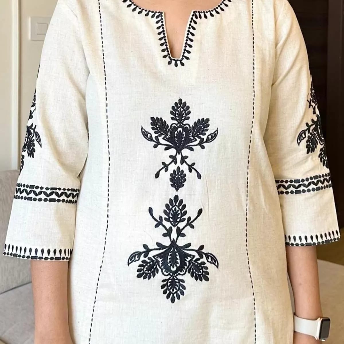 White Embroidery South Cotton Kurta And Pant Set For Women
