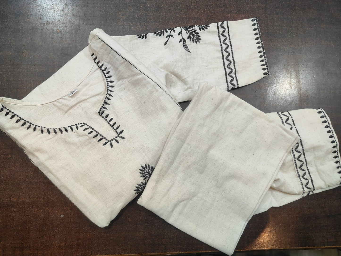 White Embroidery South Cotton Kurta And Pant Set For Women