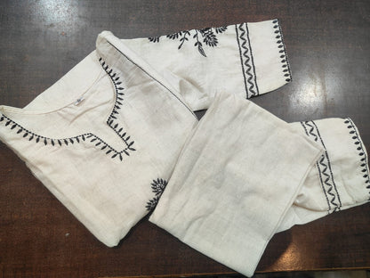 White Embroidery South Cotton Kurta And Pant Set For Women