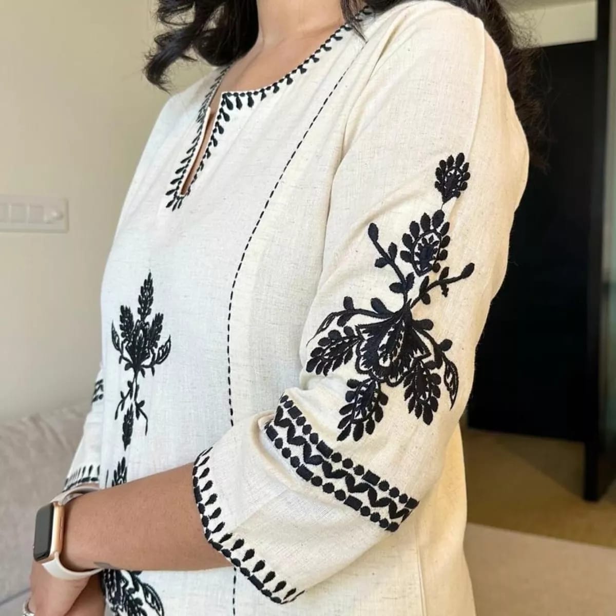 White Embroidery South Cotton Kurta And Pant Set For Women
