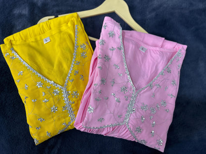 Yellow Rayon Dress With Sequence Embroideryry And Samosa Lace For Women