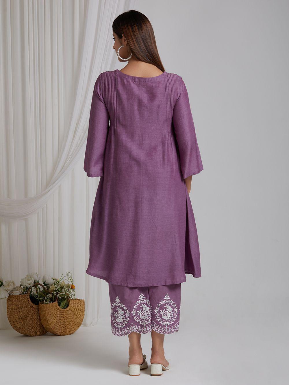 Purple Mauve Embroidery Kurta And Pant Set With Dupatta For Women