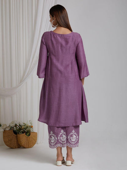 Purple Mauve Embroidery Kurta And Pant Set With Dupatta For Women