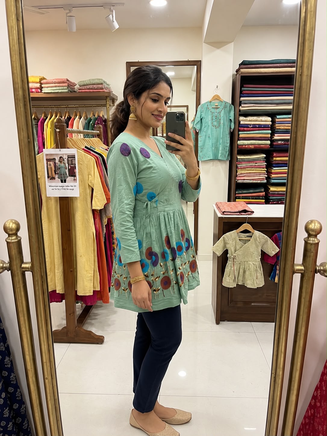 Mint Green Embroidered Cotton Wrap Peplum Kurta