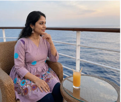 Lavender Embroidered Cotton Wrap Peplum Kurta