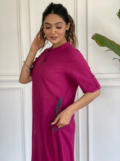 Pink Embroidery Cotton Kurta And Palazzo Set For Women