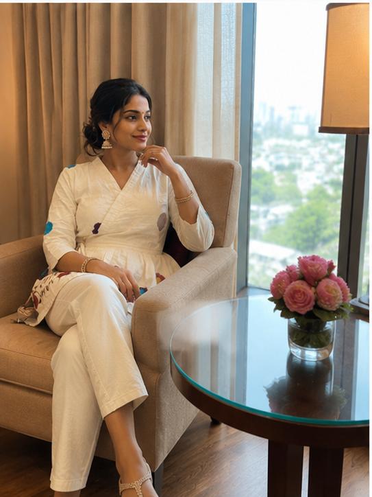 Ivory Embroidered Cotton Wrap Peplum Kurta