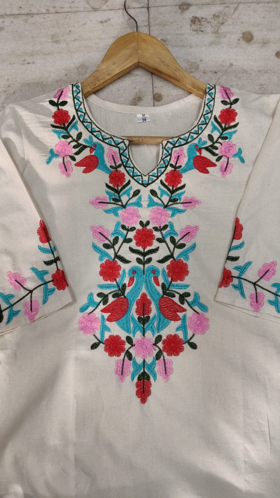 Off White Embroidered Cotton Kurta Pant Set