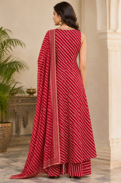 Maroon Gota Patti Leheriya Anarkali Gown Set
