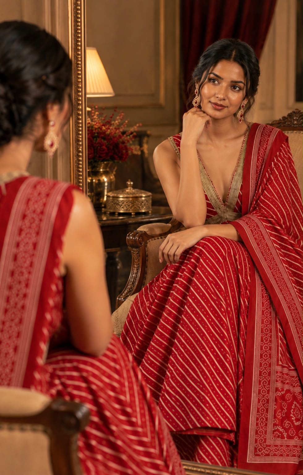Red Leheriya Print Festive Anarkali Suit Set