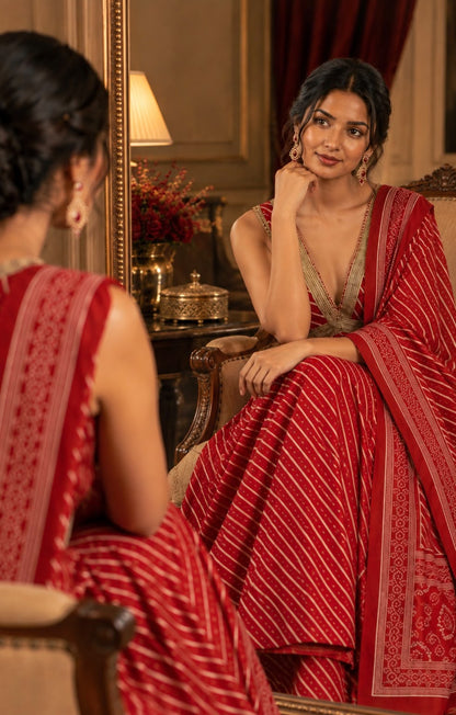 Red Leheriya Print Festive Anarkali Suit Set