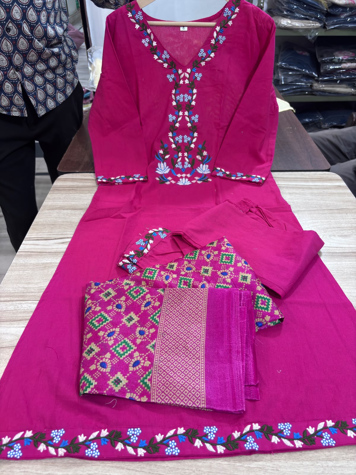 Pink Embroidered Kurta Pant Dupatta Set