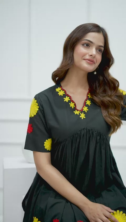 Black Effortless Elegance Soft Cotton Kurti With Subtle Embroidery For Women